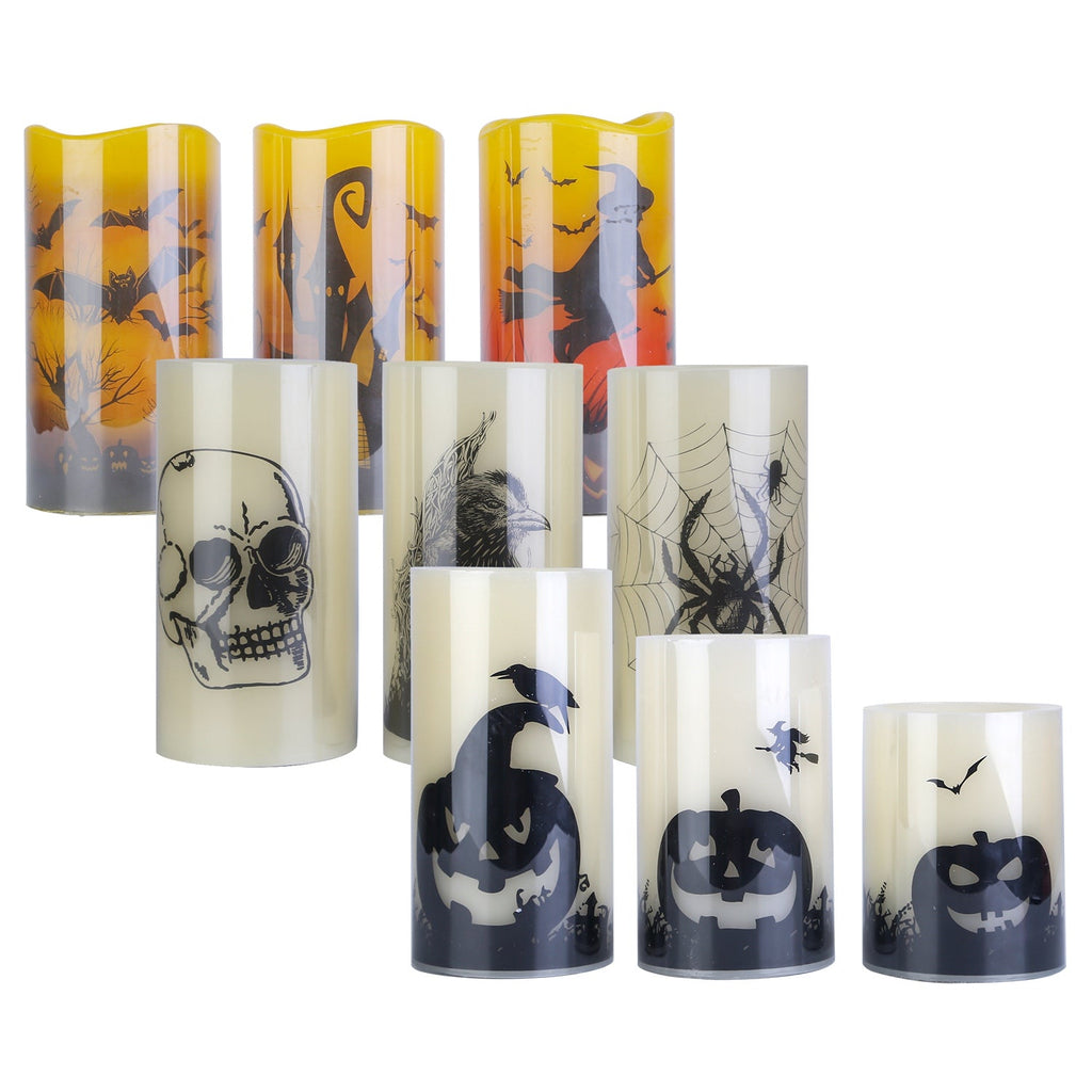 3 Pack Halloween Flameless Candle Lamp With Timer Setting Battery Operated Warm Orange Light Candles For Halloween Party Decoration