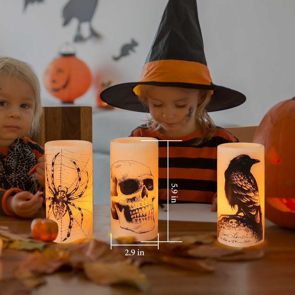 3 Pack Halloween Flameless Candle Lamp With Timer Setting Battery Operated Warm Orange Light Candles For Halloween Party Decoration