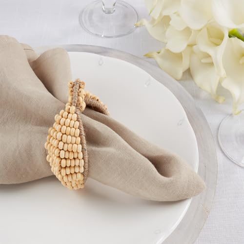 Fennco Styles Fall Beaded Pumpkin Shaped Napkin Rings, Set of 4 - Harvest Rustic Napkin Holders for Home, Dining Table, Banquet, Family Gathering, Thanksgiving and Special Events
