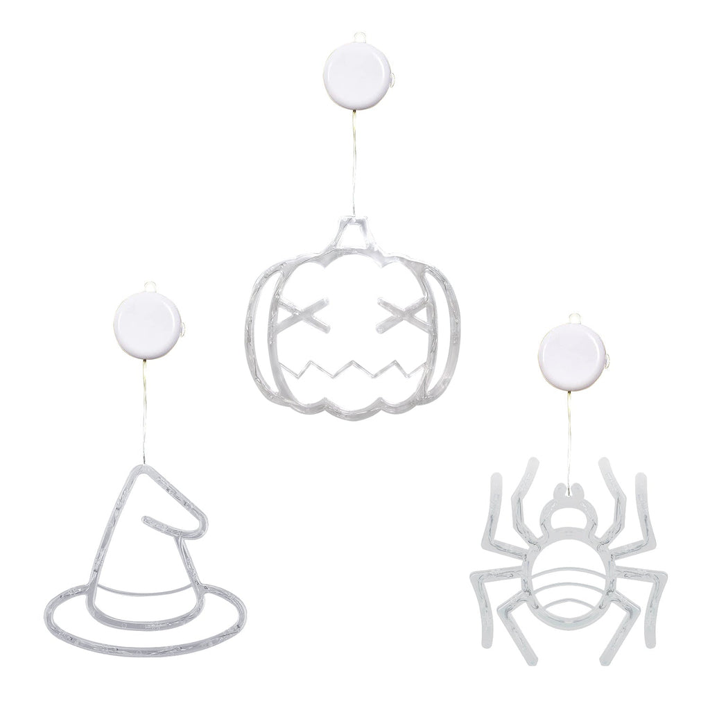 Set Of 3 Pack Halloween Window Light Spider Witch Hat Pumpkin With Orange Light Hanging Halloween Decoration Light With Suction Cup Hanging Holes
