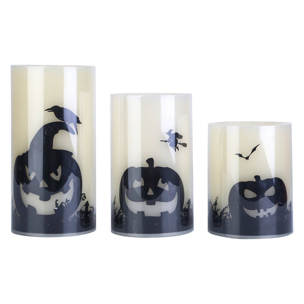 3 Pack Halloween Flameless Candle Lamp With Timer Setting Battery Operated Warm Orange Light Candles For Halloween Party Decoration