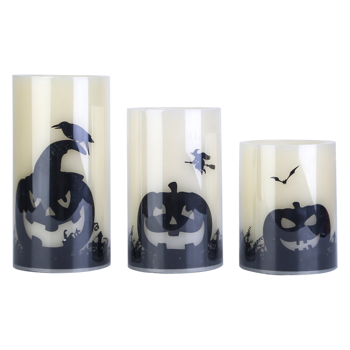 3 Pack Halloween Flameless Candle Lamp With Timer Setting Battery Operated Warm Orange Light Candles For Halloween Party Decoration